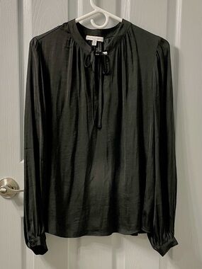 Maison D’Amelie Black Tie-Neck Long Sleeve Blouse